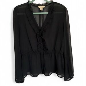Jonathan Martin Black Sheer Ruffled Blouse Large